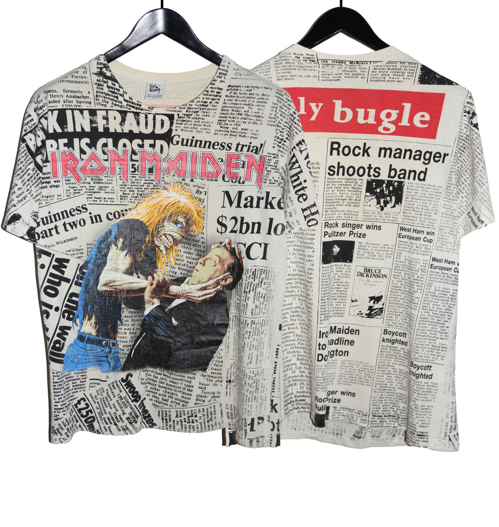 Iron Maiden 1992 Be Quick Or Be Dead Newspaper All Over Print Shirt - Faded AU